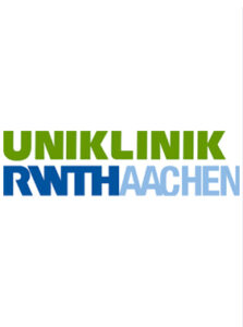 Logo UNIKLINIK AACHEN: Grüne, dunkel und hellblaue Schrift kombiniert
